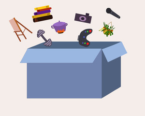 A box with icons of different Hobbies and professions of a person