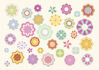 Retro style multicolored flowers. 70s vector pattern. Hippie bloom ornament.