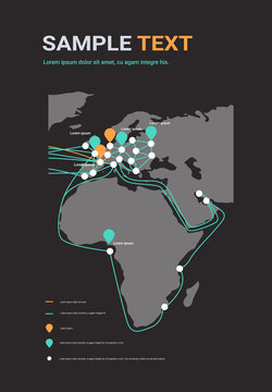 Global Network Cable Connections And Information Transfer System World Map Technology Internet Connection Telecommunications Concept Infographic Vertical Copy Space Vector Illustration