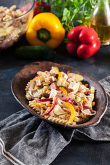 Fusilli pasta salad with smoked turkey