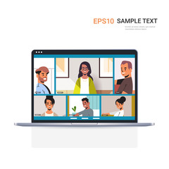 mix race friends meeting during video call Covid-19 pandemic coronavirus quarantine concept people having virtual fun live conference laptop screen copy space vector illustration