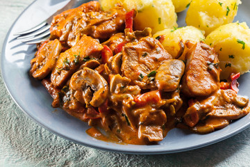 Fresh turkey ragout with mushrooms