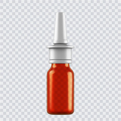 Realistic mock up glass bottles for drops and spray etc. 3d Plastic blank medical containers isolated on transparent background. Vector illustration
