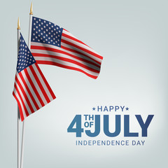 Happy 4th of July USA Independence Day. Waving flag of the america. 3D advertising textile vector flags. Fourth of July background. Vector illustration