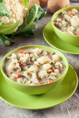 Vegetable soup with ingredients cauliflower