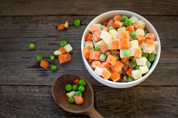 delicious carrot peas on the kitchen table