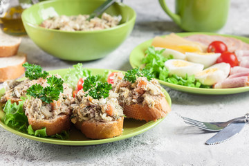 Sandwiches or baguette with paste