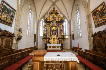 Interior view of the 15th century Catholic pilgrimage church Mariä Heimsuchung in Zell am...