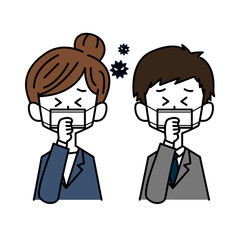 風邪をひいたスーツを着た男女