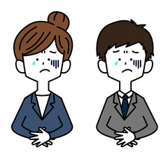 体調不良のスーツを着た男女