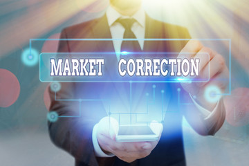 Text sign showing Market Correction. Business photo showcasing When prices fall 10 percent from the 52 week high