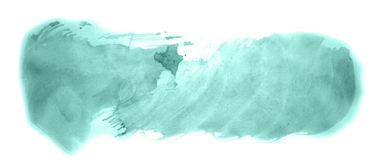 Abstract watercolor background hand-drawn on paper. Volumetric smoke elements. Blue-Green color. For design, web, card, text, decoration, surfaces.