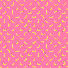 Minimal small ripe banana on pink background seamless pattern