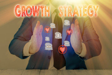 Text sign showing Growth Strategy. Business photo text Strategy aimed at winning larger market...