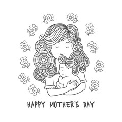 Mother's day background with happy family Vector illustration. mother hugging her baby.