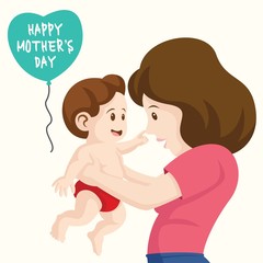 Lovely background of mother laughing with her baby.  baby touch the nose of  her mother vector illustration. happy mother's day