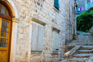 Fototapeta na wymiar The narrow street of the authentic old town of Kotor, Montenegro.