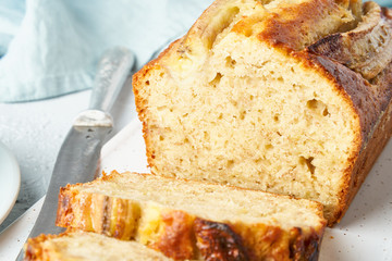 Banana bread. Cake with banana, traditional american cuisine.