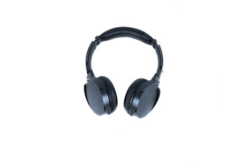 Fototapeta na wymiar Black headphones big isolated on white background, copy space.