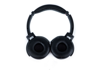 Black headphones big isolated on white background, copy space.