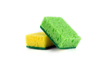 Multi-colored sponges for dishes Isolated on a white background. Copy space