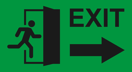 Running man and exit door sign. Vector icon, safety symbol. Escape help evacuation