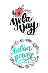 Vector round eco, bio green logo or sign. Raw, healthy food badge, tag for cafe, restaurants, packaging. Hand drawn lettering 100 Vegan. Organic design template.