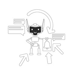 Aggregator bot thin line concept vector illustration. Automated newsletter. Mails and news sending robot 2D cartoon character for web design. Digital email marketing assistant creative idea