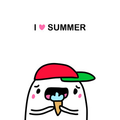 I love summer hand drawn vector illustration in cartoon comic style man eating ice cream dessert