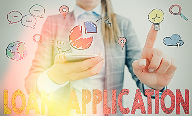 Conceptual hand writing showing Loan Application. Concept meaning Document that provides financial...