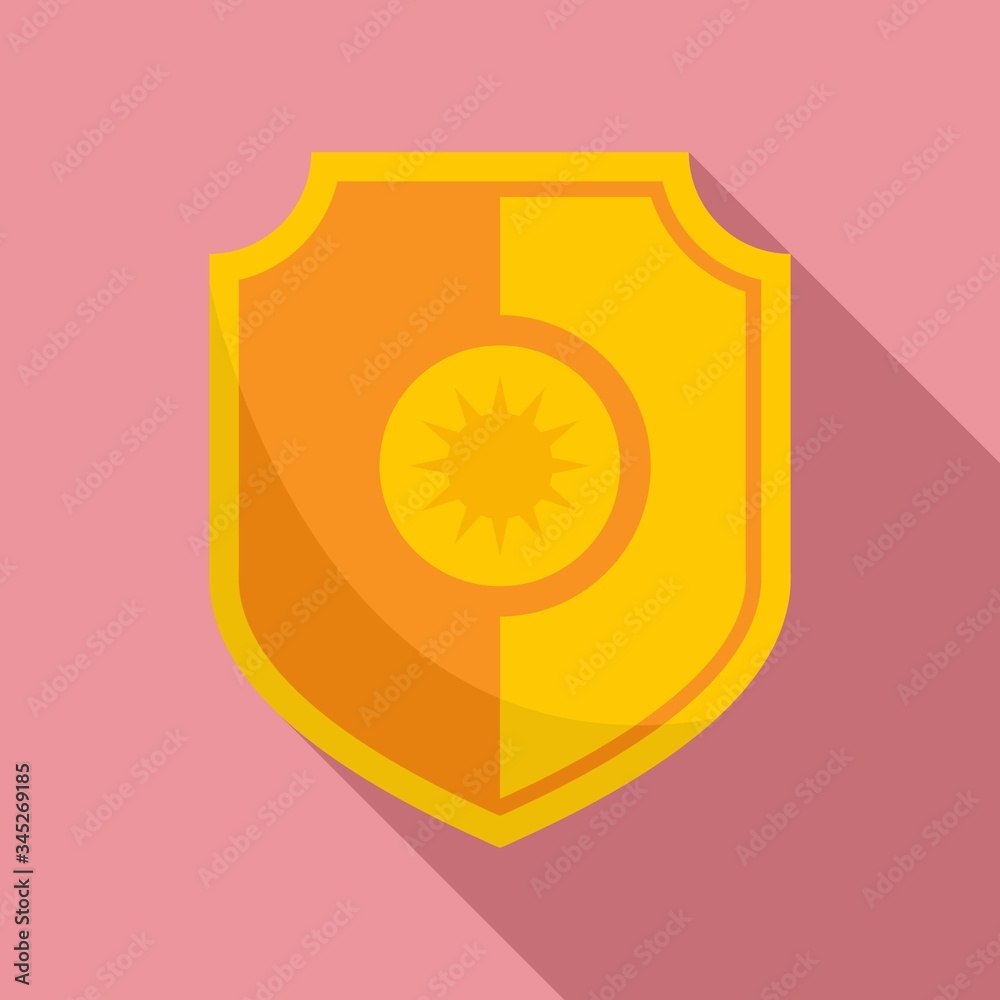 Sticker sun block shield icon. flat illustration of sun block shield vector icon for web design