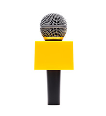 Microphone with yellow cube isolated on white.