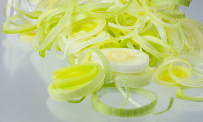 Obraz na płótnie Canvas close-up of leek, vegetable cut into slices