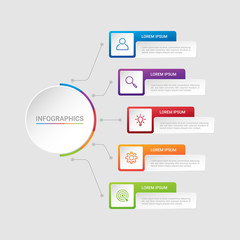 Business data visualization, infographic template with 5 steps on gray background, vector illustration