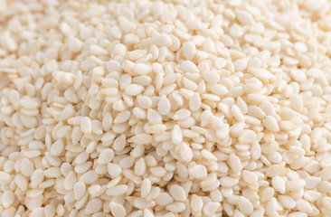 macro white sesame seeds food background