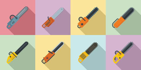 Chainsaw icons set. Flat set of chainsaw vector icons for web design