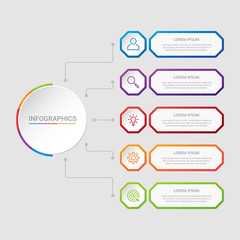 Business data visualization, infographic template with 5 steps on gray background, vector illustration