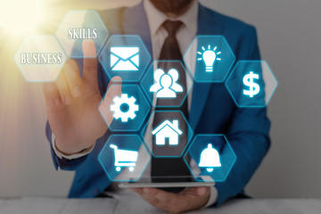 Word writing text Business Skills. Business photo showcasing An ability to acquire systematic...