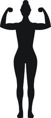 Female muscle flexing fitness vector icon, woman silhouette flexing arms