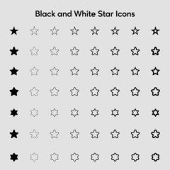 Fototapeta na wymiar Black and White Star Icon Set. Stars collection. Star vector icons. Black and Whitte set of Stars. Star icon. Stars in modern simple flat style. Vector Illustration