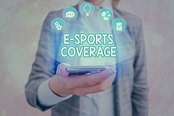 Text sign showing E Sports Coverage. Business photo showcasing Reporting live on latest sports...