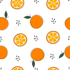 Seamless repeating pattern Orange background, delicious fruit colorful, hand-drawn, used for fabric, textile, vector illustration