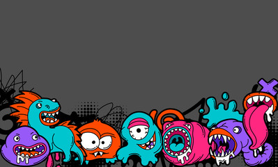 Background with cartoon monsters.