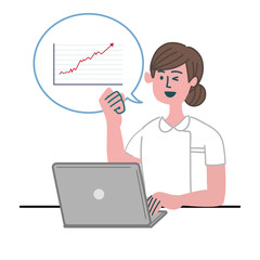 医師　医者　看護師　医療従事者　女性　パソコン　グラフ　株価　上昇