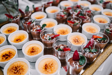 creme brulee dessert in an open buffet