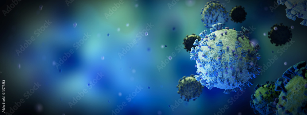 Poster microscopic close-up of the covid-19 disease. coronavirus illness spreading in body cell. 2019-ncov 