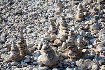 Fototapeta na wymiar Stone constructions on Srebrena beach, Vis island, Croatia