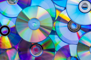 Pile of compact discs. Retro technology