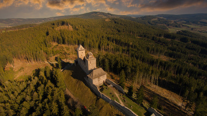 The Kasperk castle on a sunset, National Park Sumava. Czech republic.