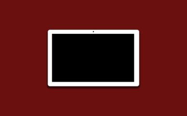 white tablet with camera on red background 3d illustration